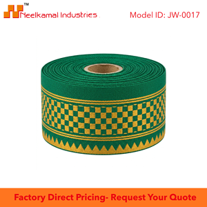 Neelkamal Industries 31mm Emerald Green Gold Jacquard Woven <b>Ribbon</b> Premium Festive Trim for Saree Borders Decor Craft - Product Image 5