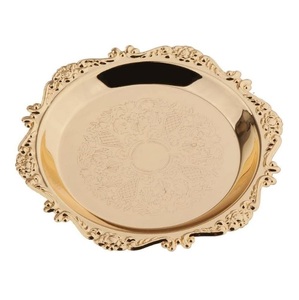 Plateau rond de luxe doré en acier inoxydable 304, assiette à serviettes, assiette à dessert en métal épaissi, écologique, pour fêtes - Product Image 3