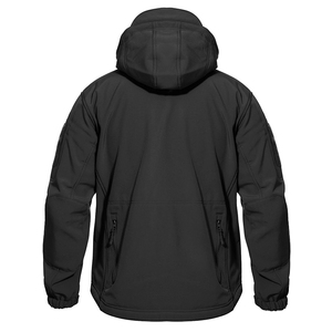 Men's <b>Black</b> Hooded Fleece <b>Jacket</b> Waterproof Breathable Windproof Zipper Closure Streetwear Style Winter Outdoor Soft Shell Front - Product Image 2