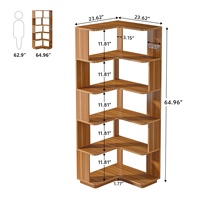 Étagère d'angle industrielle autoportante en bois à 6 niveaux de 64,9 pouces de hauteur avec présentoir et rangement pour salon domestique
