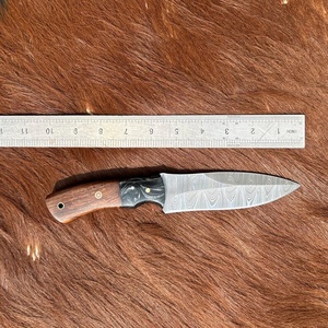 Custom High Quality Damascus Steel Outdoor Hunting/Skinning/Camping Knife <b>Drop</b> Point Wood Handle Leather Sheath 3-Year Warranty - Product Image 3