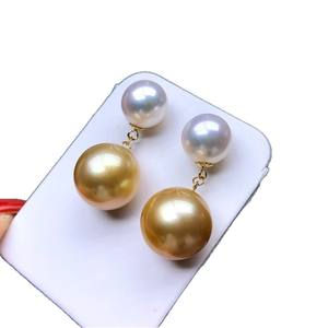 Pendientes de Perlas Blancas Australianas de Oro Grueso de 18K, 10-11 mm, Forma de Agua de Mar, Luz Intensa, Casi Impecables - Product Image 5