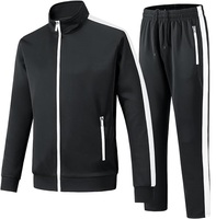 Survêtement d'hiver noir style fermeture éclair, délavé à l'acide, pour l'exercice et la gym, coupe régulière, respirant, 100% nylon, avec bande latérale personnalisée