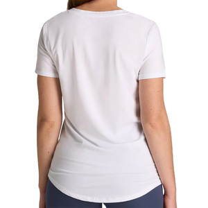 T-shirt pour femme à col en V, manches courtes, couleur unie, logo, vêtement décontracté, coupe classique, tissu jersey 100% coton biologique, séchage rapide, été - Product Image 2