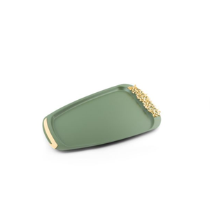 Plateau de service en métal vert de luxe, style arabe, avec poignée dorée, pour servir les aliments - Product Image 2