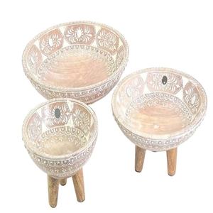 Ensemble de 3 bols à Fruits et à noix pour fête de mariage à la maison, décoration de couleur naturelle, plat à salade en bois moderne et bol à plateau - Product Image 1