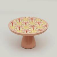 Support à gâteau rond en bois avec motif de palmier tropical, base rose, réutilisable, antiadhésif, résistant à la chaleur, écologique, lavage à la main uniquement