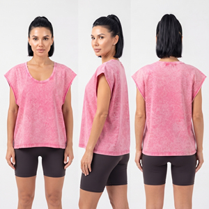 เสื้อกล้ามถักสไตล์วินเทจสำหรับผู้หญิง ล้างสีแบบแอซิดวอช ผ้าฝ้าย 100% เสื้อแขนกุดทรงปกติ เสื้อกล้ามออกกำลังกาย เสื้อแอซิดวอชสำหรับผู้หญิง - Product Image 5