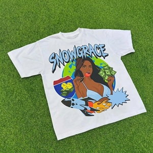Snowgrace Men's White Short Sleeve T-<b>Shirt</b> With Graphic Print Street Style Regular Fit O-Neck Jersey Cotton - Product Image 6