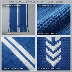Écharpe en polaire bleu royal personnalisée pour l'hiver, avec des rayures blanches, douce, décontractée, tendance, cache-cou, écharpe en acrylique unisexe - Product Image 5