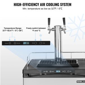 Dispensador de Cerveza de Grifo Doble, Kegerator de Tamaño Completo con Tanque de CO2 (Sin Gas), Bandeja Recolectora de Goteos, Riel de 23 Pulgadas - Product Image 3