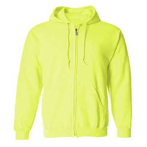 Sweat à capuche unisexe à manches longues en polyester jaune fluo avec fermeture éclair sur le devant, uni, pour toutes les saisons - Product Image 1