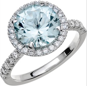 Anillo de compromiso y boda de lujo con topacio azul de corte redondo, plata de ley 925, chapado en oro de 14K, engaste de garras, para fiesta - Product Image 1