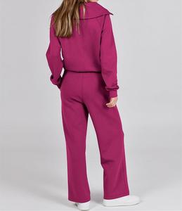Wholesale Customized Fashionable Women's Casual Outfit Long Sleeve Zipper Sweatshirt & Wide Leg Pants Two Piece <b>Tracksuits</b> Set - Product Image 6