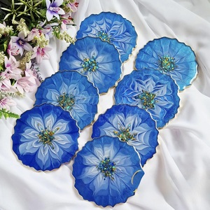 High Quality Eco-Friendly Modern Resin Oval Mats/Pads <b>Green</b> Gold Leaf Design 400mm Diameter 5mm Thick Stocked Home Wedding Cafe - Product Image 3