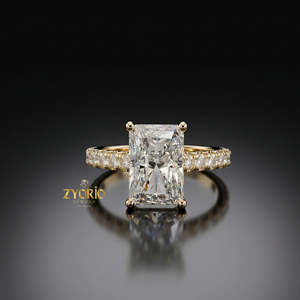 Anillo de Compromiso Solitario de Oro de 10K con Corte Radiante, Anillo con Banda de Diamantes Pavé, Joyería Nupcial Elegante para Mujer - Product Image 2