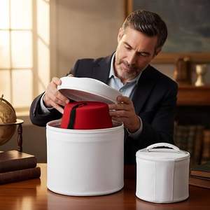 Premium Masonic Fez Cases - Imitation Leather <b>Hat</b> Display Storage <b>Box</b> | Available in White, Red, Blue, Purple, Black (Purple) - Product Image 6