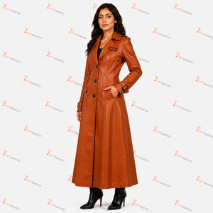 Elegante Abrigo Largo de Mujer en Cuero Sintético con Cuello de Solapa y Cierre de Botones, Ropa Exterior Cortavientos para Otoño - Product Image 3