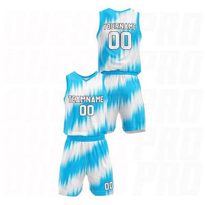 Nouveautés : Ensembles d'uniformes de basketball respirants en polyester, col rond, bleu clair demi-teinte, maillots et shorts personnalisés pour équipes - Product Image 2