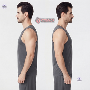 Camiseta sin Mangas WASONS INTERNATIONAL para Hombre, Color Gris Sólido, Cuello Redondo, Transpirable, de Secado Rápido, Tejida, 100% Poliéster, 180g, Chaleco Deportivo Informal - Product Image 3