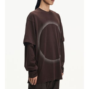 เสื้อยืดแขนยาวผู้ชายลำลอง ผ้าฝ้าย 100% สองชั้น พิมพ์ลายตัวอักษรขนาดใหญ่ ผ้า Worsted ถักทอ - Product Image 1