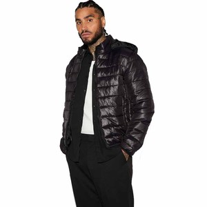 Men's Winter Bubble Puffer <b>Jacket</b> with <b>Hood</b> Front Logo High Street Style-<b>Padded</b> Breathable Horn Button Closure - Product Image 4