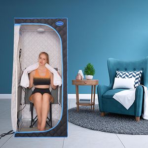 Tenda Sauna a Infrarossi Portatile Nera con Pannello Riscaldante per Piedi, Controller, Spa Personale Domestica, Pannelli a Infrarossi, Sedia Pieghevole - Product Image 3