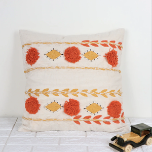 Hand Tufted Texture Boho Yellow and Orange Tassel Cushion Cover Handmade Decorative <b>Pillow</b> <b>Case</b> for Sofa Bedroom Living Room - Product Image 1