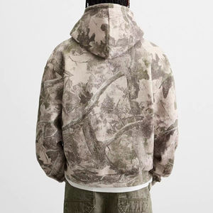 Sweat à capuche camouflage pour homme, style streetwear, personnalisable, uni, brossé, avec capuche réglable et bordure côtelée, motif camouflage feuilles - Product Image 3