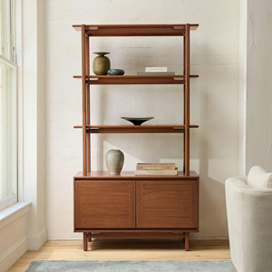 Étagère bibliothèque autoportante en teck, style Mid-Century Modern, avec armoire et étagères ouvertes - Product Image 4