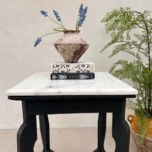 Rustic <b>Black</b> Wood <b>Side</b> <b>Table</b> with White <b>Marble</b> Top Antique Style Accent End <b>Table</b> for Living Room - Product Image 4