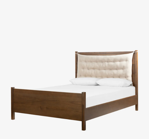 Cadre de lit moderne en teck massif avec tête de lit capitonnée, lit plateforme minimaliste, mobilier de chambre à coucher, taille King, garantie 3 ans - Product Image 2
