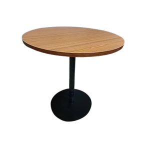 Contemporary Round Solid Wood <b>Table</b> with Sleek Black Pedestal Base Durable and for Hotel or Restaurant Use - Product Image 3