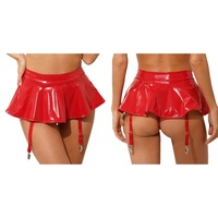 Jupe courte en similicuir verni effet mouillé pour femme, avec volants, pour soirée, club, spectacle musical, danse sur barre