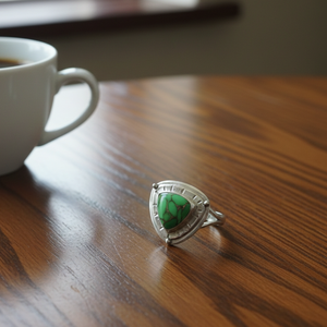 Bague triangle en cuivre vert turquoise, argent sterling 925, plaqué or rose et or jaune, bijoux bohèmes faits à la main pour cadeau de Noël - Product Image 1
