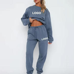 Conjunto de Sudadera Oversize Azul de Forro Polar para Mujer, Manga Larga, Cuello Redondo, Color Sólido, Casual, Unisex, para Otoño - Product Image 1