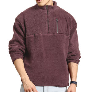 Men Fleece Pullover 1/4 Zip Sherpa Sweatshirt Solid Color Anti-Pilling Winter Wear - Product Image 1