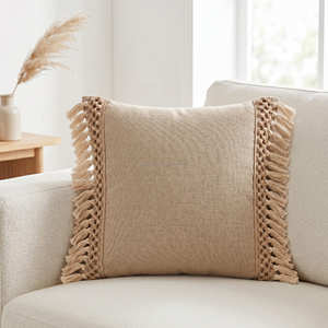 Housse de coussin décorative en coton de 20 × 20 pouces, couleur charbon, avec franges, pour oreiller d'appoint, décoration moderne - Product Image 2