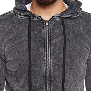 Sweat à capuche zippé pour homme, coupe courte, personnalisé, vintage, délavé à l'acide, effet soleil, avec patch brodé et déchiré - Product Image 5