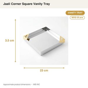 Handmade SS304 <b>Vanity</b> Tray 23 cm Mirror Polish Square with Pierced <b>Corners</b> Jaali Art Style Home Decor for Hotel Wedding <b>Table</b> - Product Image 4