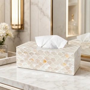Caja de pañuelos rectangular hecha a mano de ILAHI con incrustaciones de nácar, moderna, ecológica y multiusos ICOMB-14014 - Product Image 3