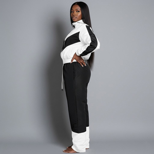 Nouvelle veste coupe-vent pour femme, couleur blanc et noir, coupe ample, style sportif, avec poches latérales et fermeture à cordon - Product Image 6