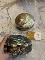 Boîte à bijoux vintage en coquillage et nacre, boîte à bibelots en coquille d'ormeau, boîte cadeau décorative de style ancien en coquillage