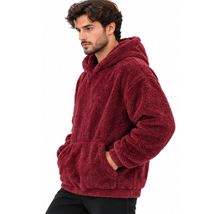 ASKIM IMPEX Oversized Hooded <b>Fleece</b> <b>Sweatshirt</b> Solid Color Pocket Design Casual Winter Wear Red Men's Hoodies & <b>Sweatshirts</b> - Product Image 3