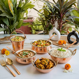 Ensemble de plats de service traditionnels indiens en cuivre et acier, Karahi Handi Balti, vaisselle de table pour la restauration - Product Image 4