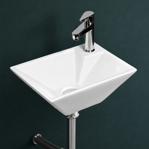 Lavabo Cuadrado Moderno CANDY para Colgar en la Pared, Grifo Cromado de un Solo Orificio, Diseño Minimalista, con Capacidad de 12L - Product Image 2