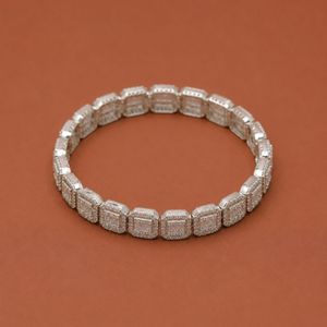 Bracelet en argent moissanite serti de diamants, avec maillons carrés taille baguette et sertissage pavé, bijoux de luxe hip-hop pour hommes - Product Image 3