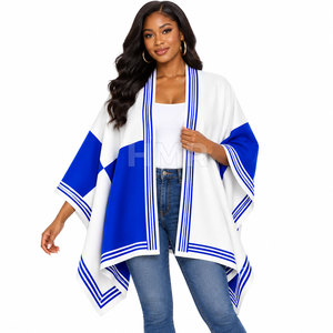 Suéter Acrílico Informal de Invierno para Mujer, Estilo Sorority HMR, Cálido y Suave, Capa a Cuadros, Poncho Tejido - Product Image 1