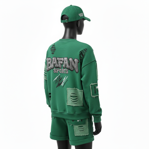 Ensemble sweat-shirt et short en coton brossé de haute qualité 100% coton et polyester, vert, avec logo brodé, pour femmes - Product Image 5