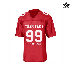 Maillot de football américain noir et rouge pour homme, col en V, manches courtes, maille sublimée respirante, numéro 18, vêtements d'équipe - Product Image 5